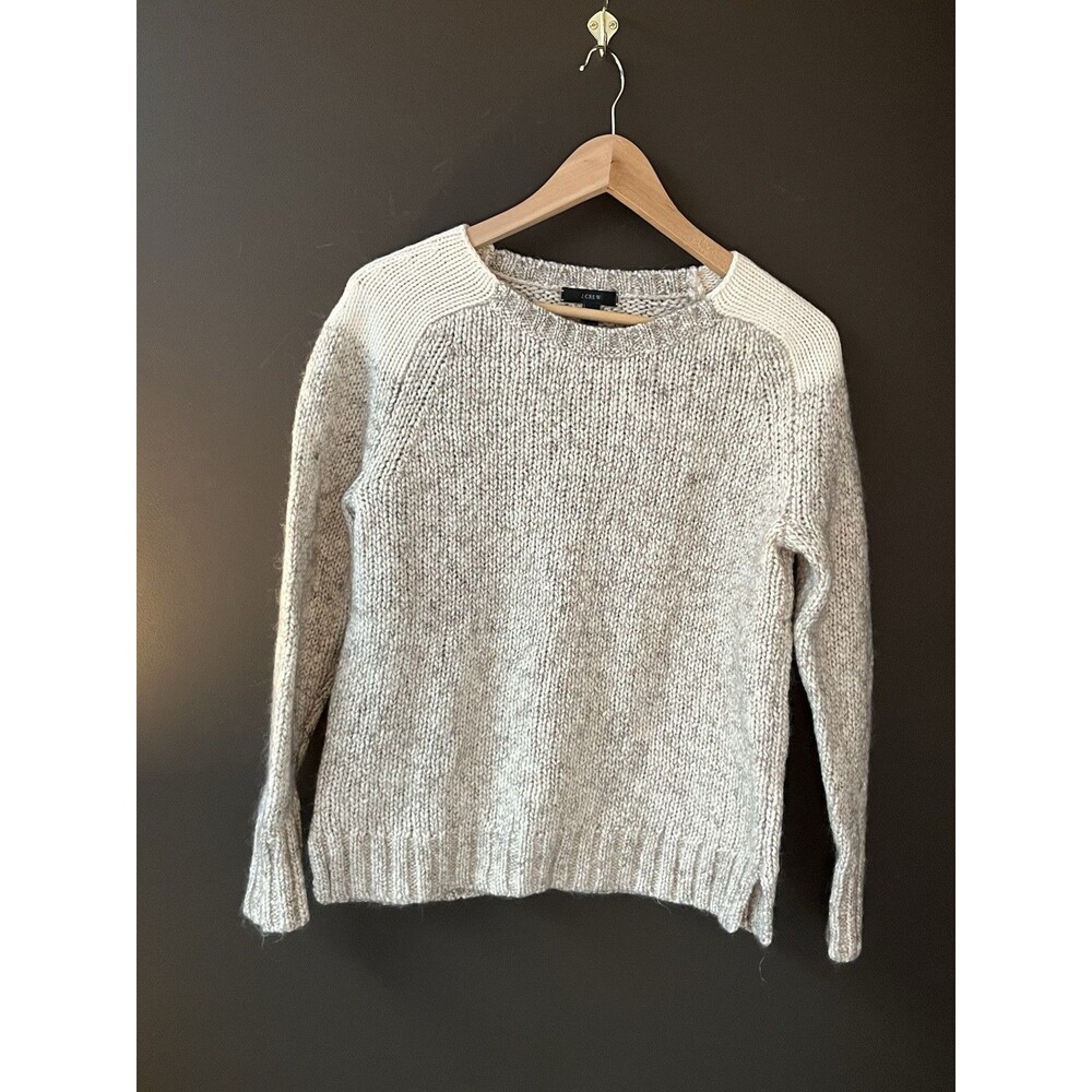 J.Crew Mohair Wool Chunky Knit Sweater Women’s M Oatmeal Gray Crewneck